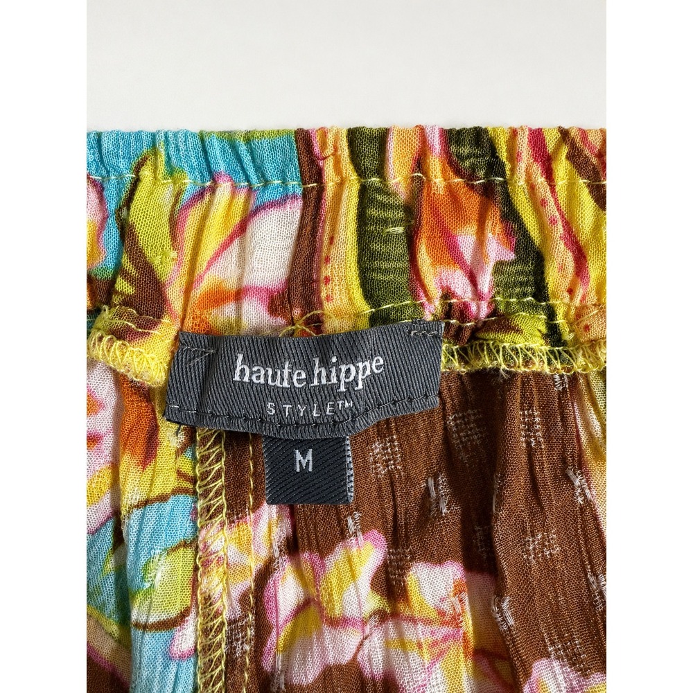 Haute Hippie Style Floral Paisley Print Wide Leg Pants Medium Wooden Bead Tie - Picture 6 of 7